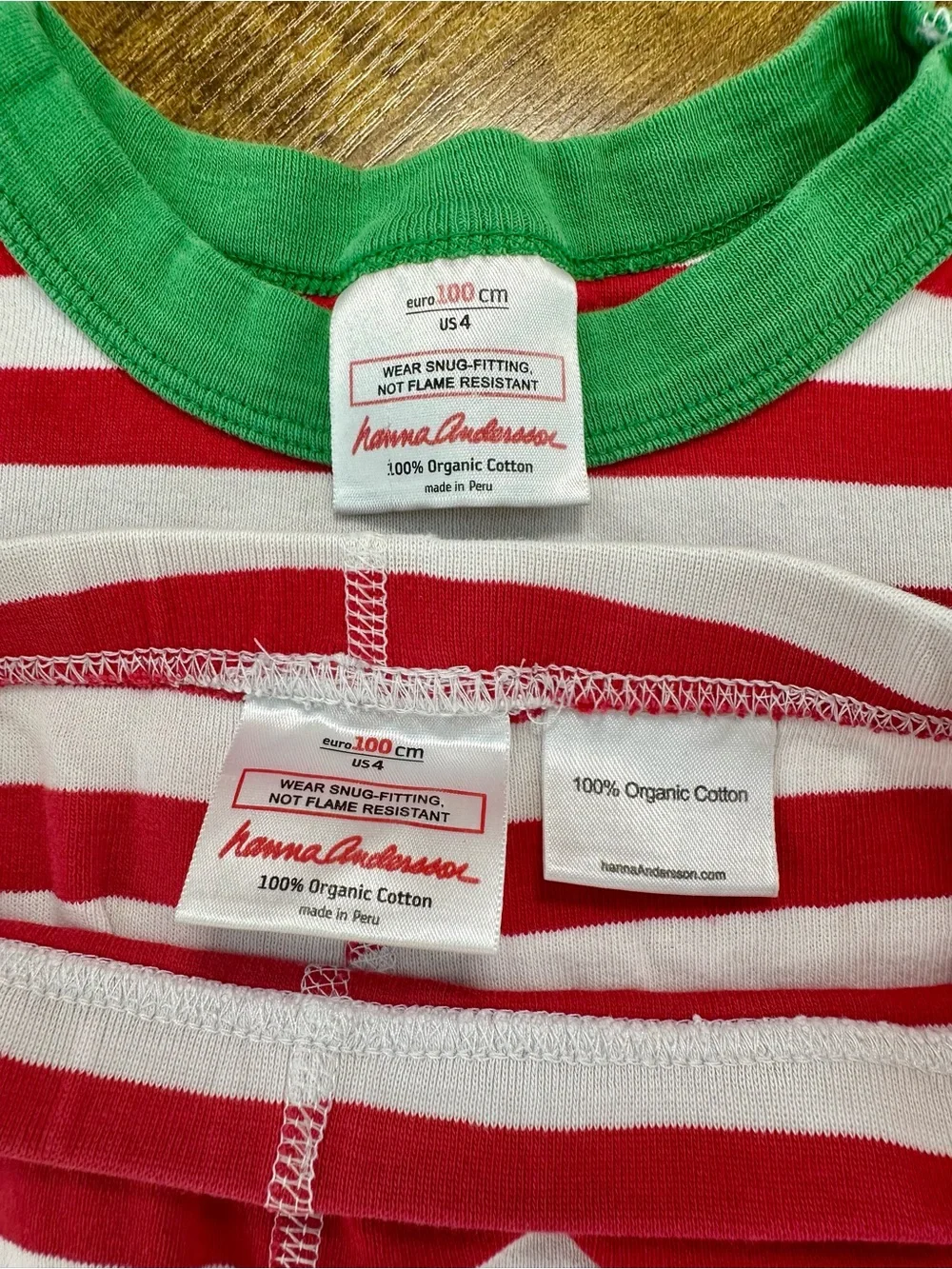 Hanna Andersson Red & White Stripe Pajama Set with Green Trim, 4T